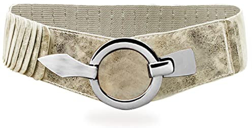 Glamexx24 Elastischer Damen Taillengürtel gürtel 6cm breiter Hüftgürtel mit silberner Ring (Gold, Taillenweite 75cm-110cm)