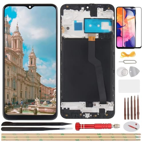 YHX-OU 6.2 Noir Kit Écran LCD avec Châssis pour Samsung Galaxy A10 SM-A105F Écran Complet Tactile LCD Display de Rechange avec Film de Protection D'écran et Outils