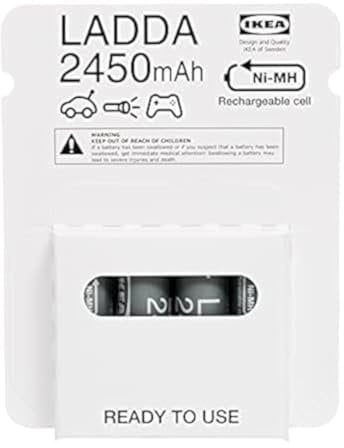 Ikea LADDA Wiederaufladbare Batterien, AA, HR6, 1,2 V, 2450 mAh, Grau, 4 Stück