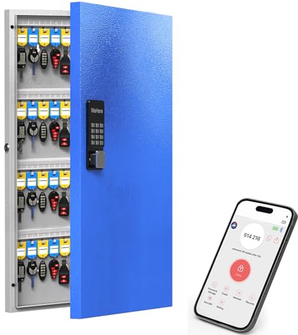 WeHere 96-Key Smart Key Lock Box Wall Mount – Commercial Key Cabinet with App, Keypad, Bluetooth & WiFi Unlock (Sold Separately), Access Log Tracking, Key Management for School, Property, Office