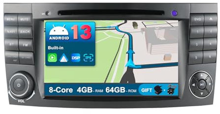 JOYX Android 12 Autoradio Passt für Benz E-Class W211 | CLS Class W219 - [4G+64G] - [Eingebaut DSP+Carplay+Android Auto] - LED Kamera MIC KOSTENLOS - Lenkradsteuerung 4G WiFi BT DAB - 2 Din 7 Zoll