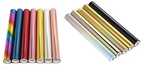 12 Stück Glimmer-Heißfolie, metallische Vielfalt, mehrfarbig, 19 cm x 5 m, Faser-Rollen, Heißstempelfolie, Goldfolie, Folie von Laserdrucker und Laminiergerät