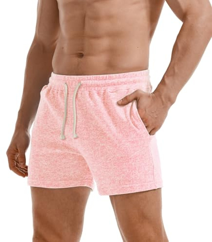 AIMPACT Jogginghose Herren Kurz 5 Inch Sweatshorts Herren Kurze Hosen Baumwolle Fitnesshose Traininghose mit Taschen (Rosa-XL)
