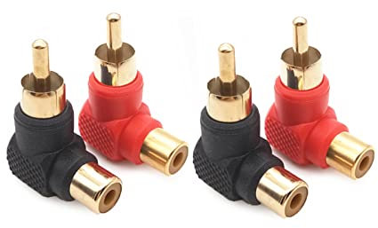 WANGCL Paquete de 4 adaptadores RCA de 90 grados, conectores RCA macho a hembra, adaptador de ángulo recto chapado en oro para audio estéreo o video AV