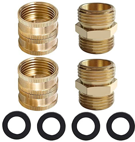 Joywayus Lot de 2 raccords de tuyau d'arrosage en laiton avec double pivot femelle et double mâle 1,9 cm