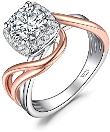JewelryPalace Luxus Rundschliff 1ct Moissanite Halo Ring Damen, Verlobungsring Silber 925 Rosegold 585 für Frauen, Hochzeitsringe Simulierter Diamant Promise Ring, Schmuck Unendlichkeit mit Stein 54