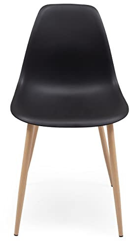Homely - Silla de Comedor Cairo Nordic | Diseño Nórdico | Asiento de Polipropileno | Patas Metálicas Acabado Madera | para Dormitorio, Cocina, Comedor, Estudio | 46x54x84cm | Color Negro