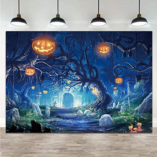 Halloween Foto Hintergrund Gruselig Friedhof Schloss Nacht Tor Mond Partys Kürbis Fledermaus Gruselige Fotografie Hintergründe für Kinder Halloween Party Banner Babyparty Geburtstag Dekor Supplies 2,1