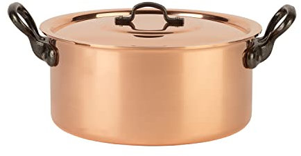 Cuisine Romefort | Kupfertopf verzinnt mit Gusseisengriff und Deckel Ø 22 cm | traditioneller Schmortopf aus massivem Kupfer | Bratentopf aus Frankreich ideal für Suppen und Eintöpfe (22 cm)