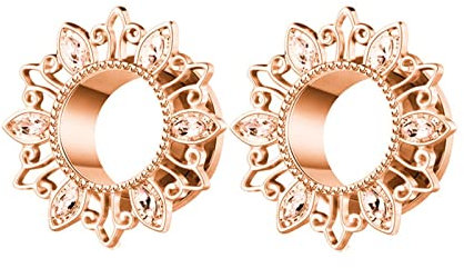 Homxi 2er Set 8mm Ear Plug,Tunnel Plug Edelstahl 0G Ohrringe Herren Plug Sonnenblume mit Zirkonia Tunnel Ohrringe Set Rosegold