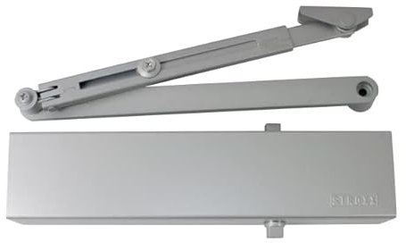 STROXX – Türschließer silber inkl. Gestänge & Montageplatte – Gestängetürschließer Komplettpaket bis 1400 mm Türbreite – Clip Close Tür mit 180° Öffnung für Standard Installation nach EN1154 (EN 2-6)