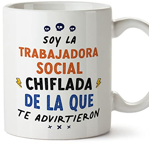 MUGFFINS Tazas para TRABAJADORA SOCIAL mujer - En Español - Todos te advirtieron - 11 oz / 330 ml - Regalo original y divertido