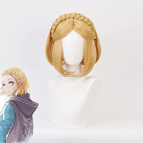 Game The Legend Of Zelda: Breath Of The Wild Princess Zelda Perücke, kurz, hitzebeständig, Kunsthaar, Cosplay-Perücke, Kappe, Kuqx12