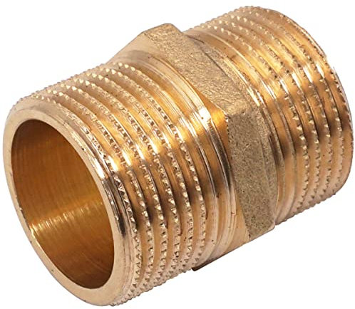 SKIR'CO (1 pz) Ottone Esagonale Nipplo Raccordo 1 x 1 Filettatura Esterna, Ottone Raccordo Tubo Maschio BSP