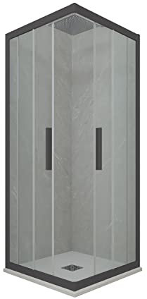 Duschabtrennung eckig, ausziehbar, 90 x 90 cm, aus PVC, Anthrazit, H 200 Glas, transparent, Modell Farben