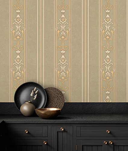 GAULAN 676860 - Vinyltapete, Strapazierfähig, Abwaschbar. Viktorianische gestreifte Tapete mit Textur und für Wohnzimmer Küche Bad Schlafzimmer Möbel - Rolle 10 m x 1,06 m