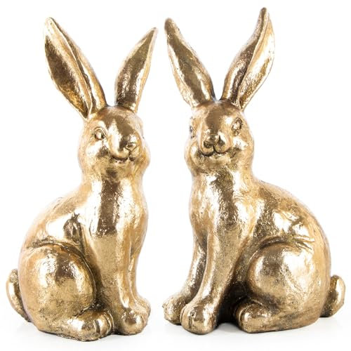 Logbuch-Verlag 2 Osterhasen Figuren Gold glänzend edle Dekofiguren Ostern Hasen 24 cm als Geschenk Paar