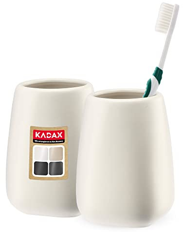 KADAX Vasos de baño de cerámica, taza de baño, portacepillos de dientes, taza de agua, esmerilado (crema 2 unidades)
