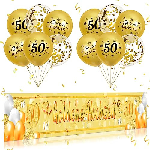 RUMIA Goldene Hochzeit Dekoration Gold 50. Jahrestag Yard Banner und Goldene Hochzeit Jahrestag Luftballons für Innen Außen Goldene Hochzeit Party-Dekoration (Stil-A)