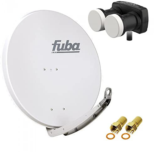 Digital Sat Anlage 2 Satelliten Astra/Hotbird - 1 Teilnehmer | Fuba DAA850G Sat Schüssel 85cm hellgrau + DUR-line MB6-US Monoblock Single LNB 6° (DVB-S2, HDTV, 4K/8K, 3D) + 2xF-Stecker vergoldet