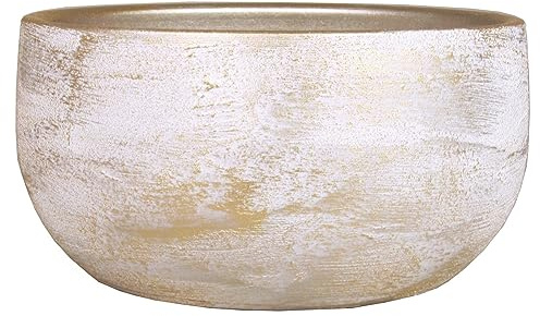 INNA-Glas Keramik Blumenschale AETIOS, Farbverlauf, weiß-Gold, 13cm, Ø28cm | Deko Schale