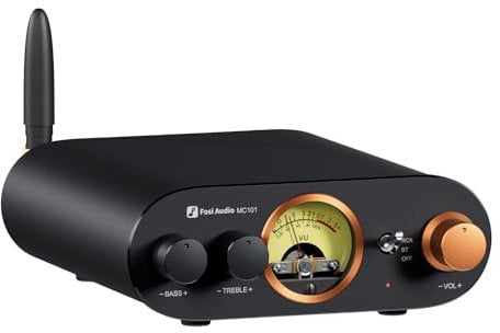 Fosi Audio MC101 Amplificatore Bluetooth 5.3, con VU Meter, Controllo dei Bassi e Acuti, 100Wx2 Mini Amplificatore Stereo HiFi a 2 Canali per Altoparlanti Passivi/Sistema HiFi Domestico/Home Theatre