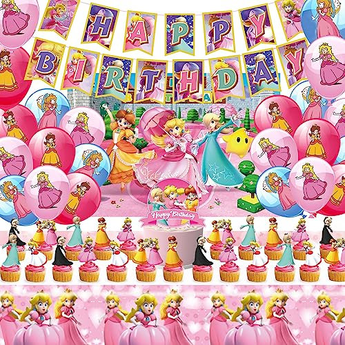 Gugatad Prinzessin Geburtstag Deko Set: 46 Stück, Rosa, Happy Birthday Banner, Tortendekoration, Latex Ballons, Tischdecke, Hintergrund