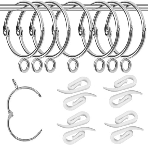 Heuskay Anelli e ganci apribili per tende, colore argento, 38 mm, in ferro e plastica, 20 pezzi