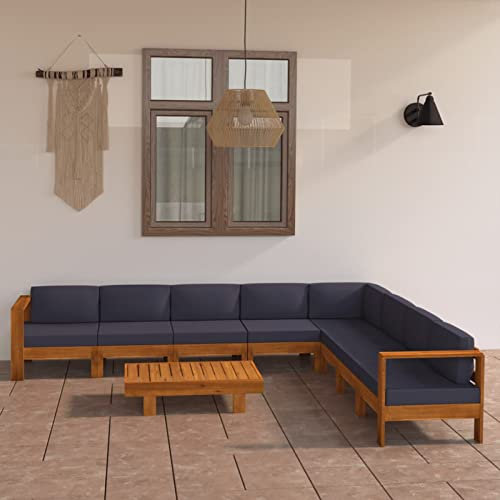 NITCA Gartenmöbel Set Holz 9-TLG Gartenlounge Set Lounge Moebel Terrasse Holz mit Dunkelgrau Auflagen Ecklounge Sofagarnitur Lounge Ecksofa Garten Sitzgruppe Akazienholz(Eckteil+7xMittelteil+Tisch)