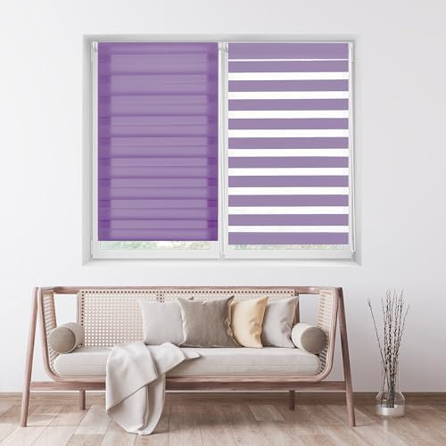 ECOMMERC3 Doppelrollo Nacht und Tag ohne Bohren Größe 92x180 - Easyfix Rollo OHNE Werkzeuge Stoffgröße 89x175 - Doppelrollo Nacht und Tag Flieder