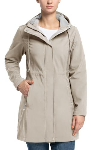 33,000ft Veste de Softshell Longue légère et imperméable pour femme, À Capuche Veste de pluie, Veste fonctionnelle coupe-vent, Activites En Exterieur à pied Randonnée Beige L