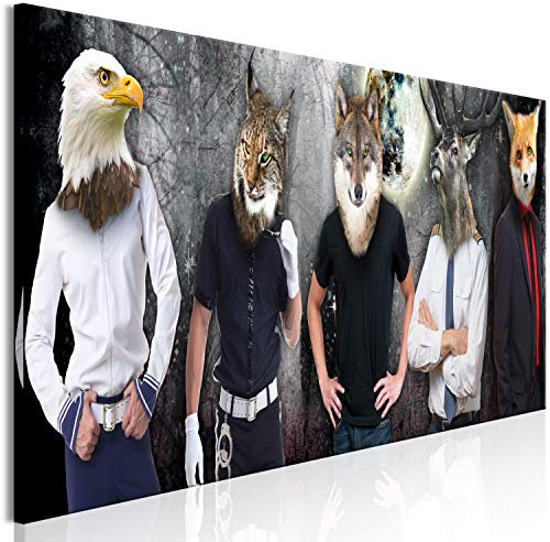 murando - Tableau décoratif figuratif 120x40 cm - Impression sur toile en noir et blanc - Décoration murale pour salon et chambre - Gris - Cerfs chats lune gens aigle loups animaux h-C-0057-b-a