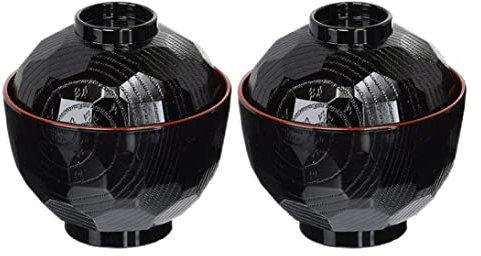 Yeory Bols japonais traditionnels bols de soupe miso riz léger avec couvercle noir et rouge 2 pcs, bols de soupe japonais