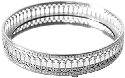 Gold Mirrored Vanity Tray Mirrored Crystal Vanity Makeup Tray Jewelry Trinket Tray Organizer Metal Decorative Jewelry Storage Tray for Home Decoration (Round vertical pattern small)