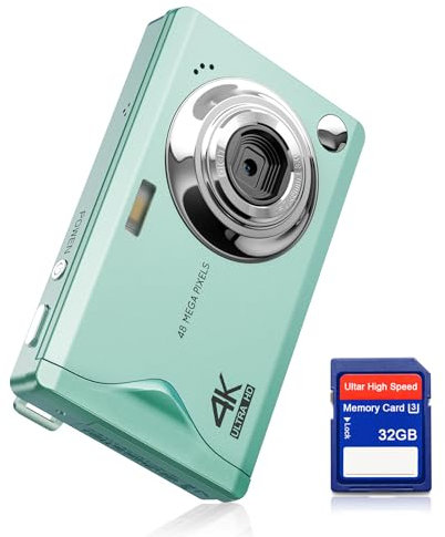 Cámara Digital CCN, 48MP 1080P FHD Cámara de Fotos con Pantalla de 3.0 Pulgadas, 16X Zoom Digital Cámara Compacta Portátil con 32GB Tarjeta TF, Cable USB, para Adolescentes Niños Adultos, Verde