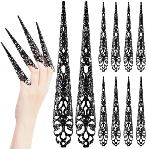 10 Pcs Faux Ongles Halloween, Anneaux d'ongle de Griffe de Doigt, Costume de Reine Antique Anneaux D'ongle, Bout d'ongle de Doigt, pour Costume d'ongle Déguisement Halloween Vampire Cosplay