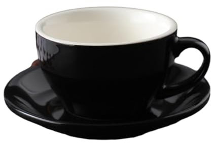 CAPIJIONG Juego de tazas de café con leche de cerámica gruesa esmaltada de color de 250 ml, taza de café con boca grande, color negro, 250 ml