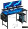 DOMSHOCT Gaming Desk with LED Lights & Power Outlets, Reversible Computer Desk with Storage Shelves,Small corner desk, for Home Office & Study, 100×50cm Black