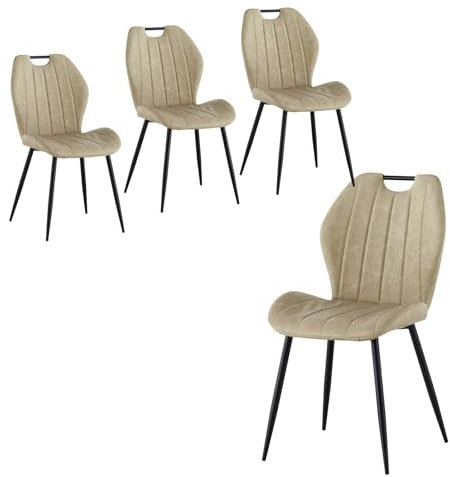 CLIPOP Esszimmerstuhl ohne Armlehnen – Bequemer Polsterstuhl im Kunstleder-Design, Loungesessel für Wohnzimmer, Esszimmer & Büro, Moderne Küchenstühle (Kunstleder*4er Set, Beige)