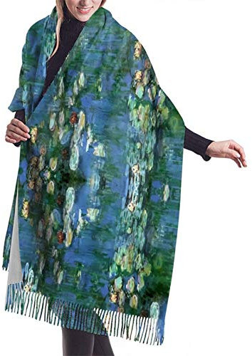 SBKGBIEHG Claude Monet Schal, Stola, Motiv: Lilien, Seerosen, Quaste, Schal, großer Schal, Winterstola, für Weihnachten, Geburtstag, Geschenke, 72 x 197 cm, Siehe Abbildung, Einheitsgröße