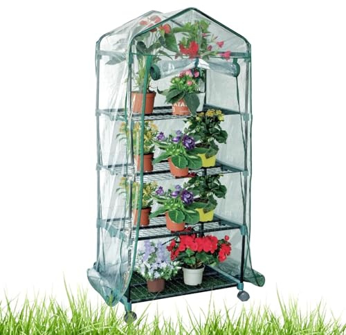 Serra interna, serre portatili per esterni | Serra da giardino a 3/4 livelli con ruote chiudibili, da coltivazione con copertura con cerniera, ripiani per acciaio, serra esterna per h