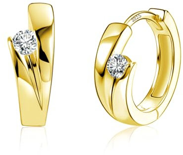 ALEXCRAFT Ohrringe Gold Kleine Creolen, 14 Karat Vergoldet Silber 925 Creolen Dick Breit Kleine Knorpel Huggie Ohrringe Gold Creolen mit Stein Zirkonia Glitzer Ohrringe Creolen 16mm Damen Mädchen