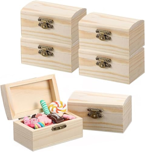 Ruikcoll Holzkiste Klein, Hölzernes Schatztruhe Box, Rechteckige Holzschatzkiste, Mini Schatztruhe aus Holz, Bastelset Basteln, zur Aufbewahrung und Dekoration, 6 Stück