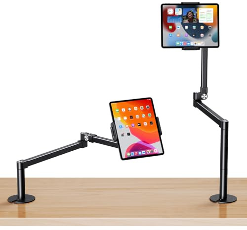 elitehood Lange Arm, iPad-Halterung mit Tülle, robuste Aluminium-Tablet-Halterung für den Schreibtisch, Schwenkarm-Halterung für iPad Pro 13/12,9 Air Mini, iPhone und 4,7-13 Zoll Tablets