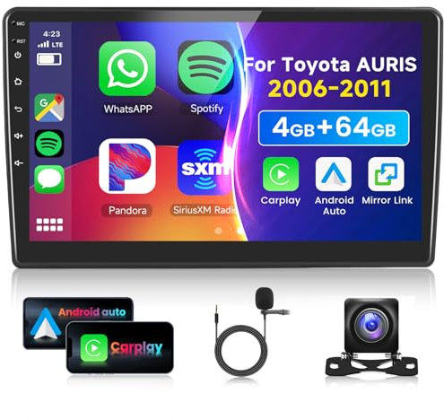 4G&64G 10.1 Autoradio Für Toyota AURIS 2006-2011 mit Carplay Android Auto Wireless,1280 * 720,Android 13,Touchscreen Bluetooth RDS/FM Radio,WiFi Navi/AHD Rückfahrkamera