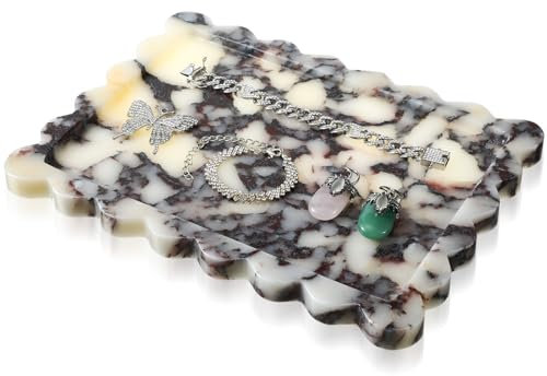 Honeydak Natural Marble Tray with Scalloped Edge Genuine Calacatta Viola Luxury Vanity Stone Decorative Storage Tray 10.6 x 8 Inches for Bathroom Kitchen Countertop Dresser Home Decor
