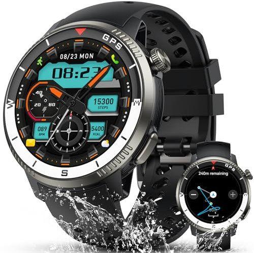 Smartwatch Donna Uomo, 2025 GPS Orologio Smartwatch con Effettua/Risposta Chiamate, 1.43HD AMOLED Orologio Contapassi, 170+ Sportive Fitness Tracker 5 ATM Impermeabil, Monitoraggio salute 24/24