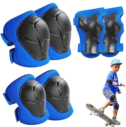 Kids Knee Pads, 6Pcs Kids Knee And Elbow Pads, Kid Sports Protective Gear Set for Skateboard Roller Skating Biking and Outdoor Multi-Sports
