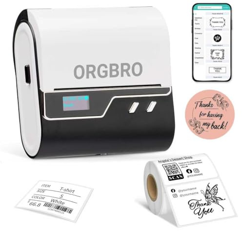 ORGBRO Etikettiergerät, Z3 Bluetooth Thermodrucker 2-3 Zoll Druckbreite Beschriftungsgerät Selbstklebend für Kleidung, Schmuck, Supermarkt, Kleinunternehmen mit 1 Rolle weiße 50x30mm Etiketten, Silber