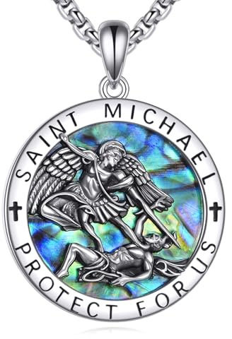 JERWLI St. Michael Halskette 925er Sterlingsilber Erzengel Michael Halskette Herren und Damen St. Michael Medaillenanhänger religiöses Schutzamulett Schmuckgeschenk